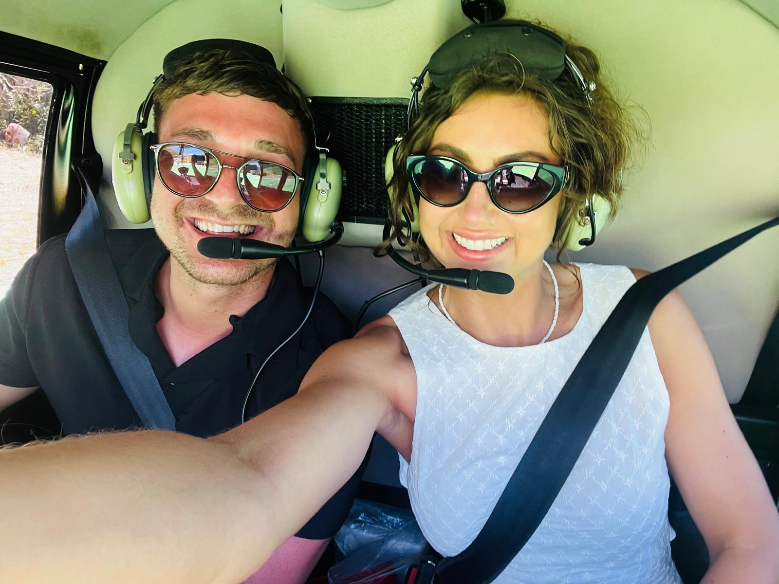 Jaz and Bart in the helicopter on the day of their proposal